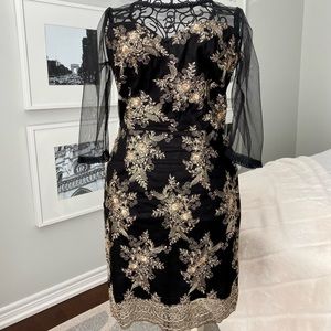 Embroidered & Sheer Cocktail Dress